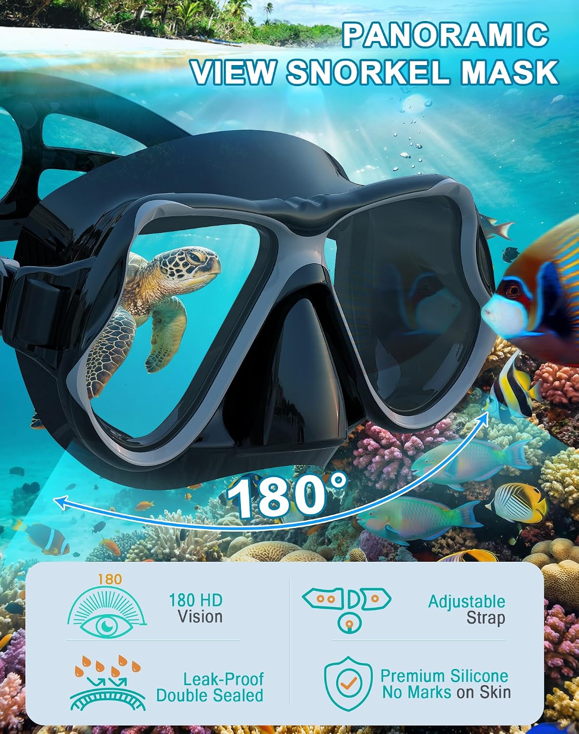 Greatever Snorkeling Gear for Adults Kids, Dry Snorkel Mask Set Anti-Fog