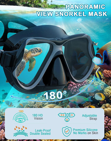 Greatever Snorkeling Gear for Adults Kids, Dry Snorkel Mask Set Anti-Fog