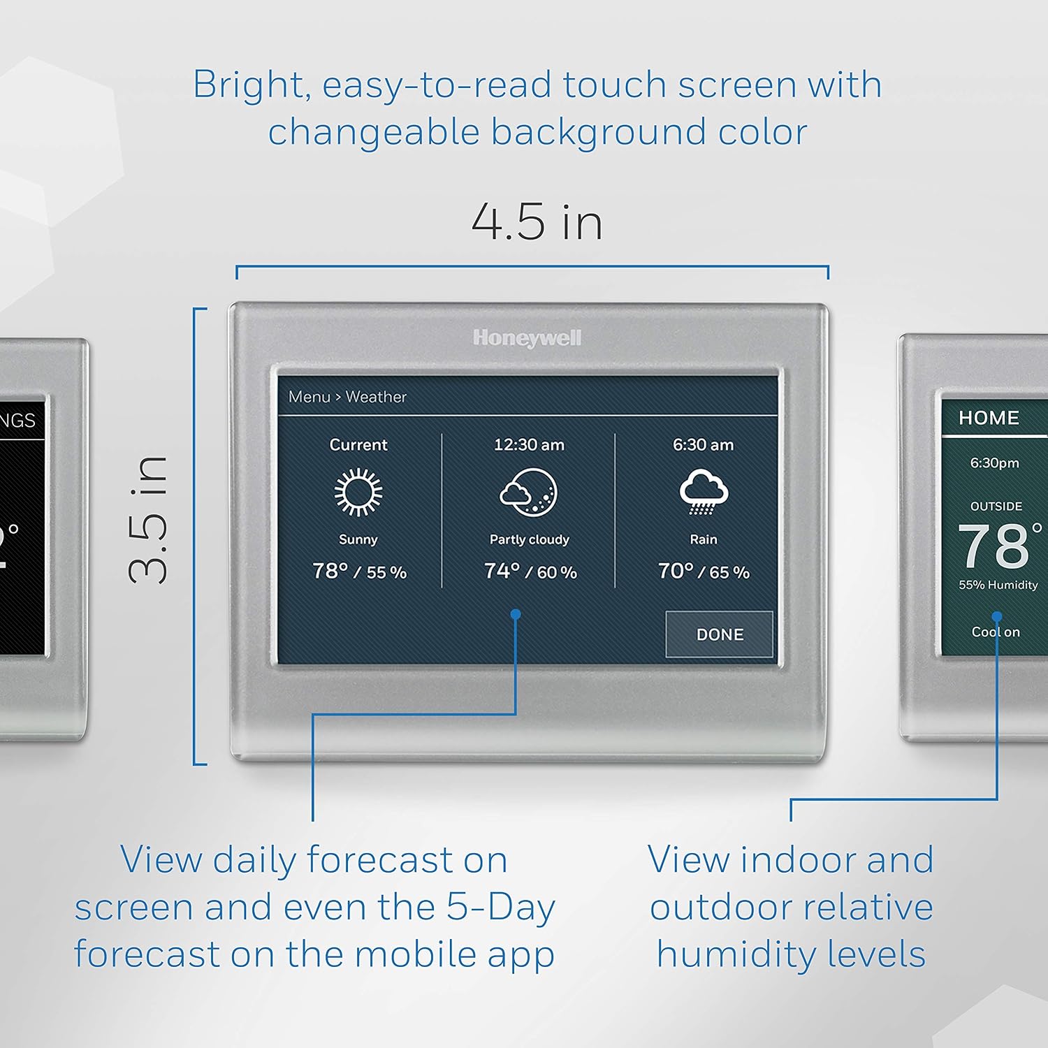 Honeywell Home RTH9585WF Wi-Fi Smart Color Thermostat, 7 Day Programmable, Touch Screen, Energy Star, Alexa Ready, C-Wire Required, Not Compatible with Line Volt Heating Gray