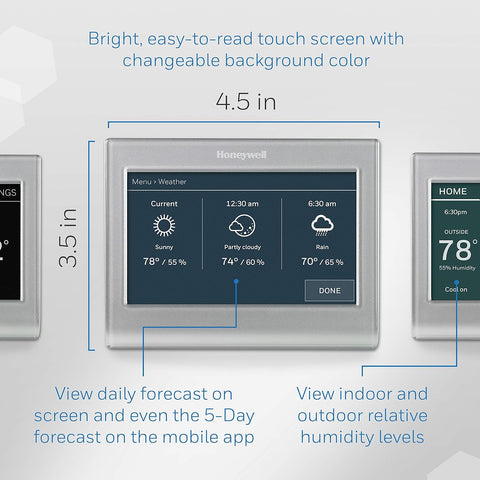 Honeywell Home RTH9585WF Wi-Fi Smart Color Thermostat, 7 Day Programmable, Touch Screen, Energy Star, Alexa Ready, C-Wire Required, Not Compatible with Line Volt Heating Gray