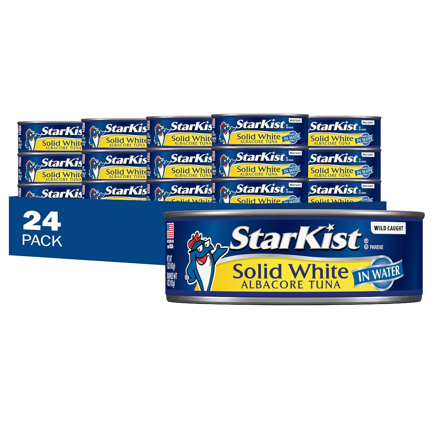 StarKist Solid White Albacore Tuna in Water, 5oz Canned Tuna, 24-Pack | 26g Protein Per Serving, Wild Caught, Gluten Free, Soy Free, 110 Calories Per Serving, Perfect for Meals and Snacks