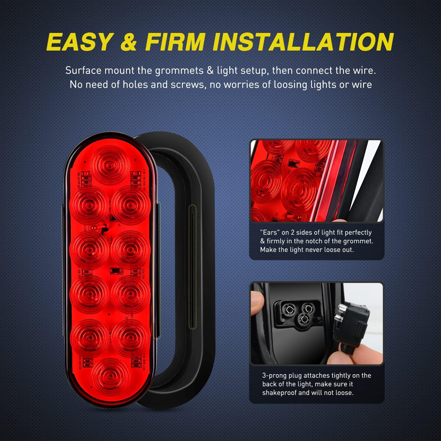 Nilight 6" Oval LED Trailer Tail Lights,Red, 2 Pack, Grommets Mount
