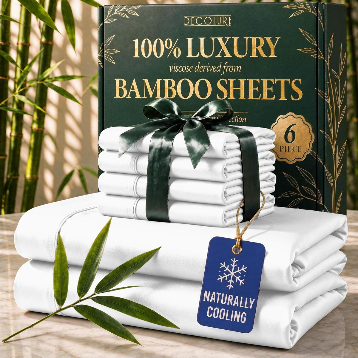DECOLURE 100% Viscose Derived from Bamboo Sheets King Size | 6 Pc Bed Set