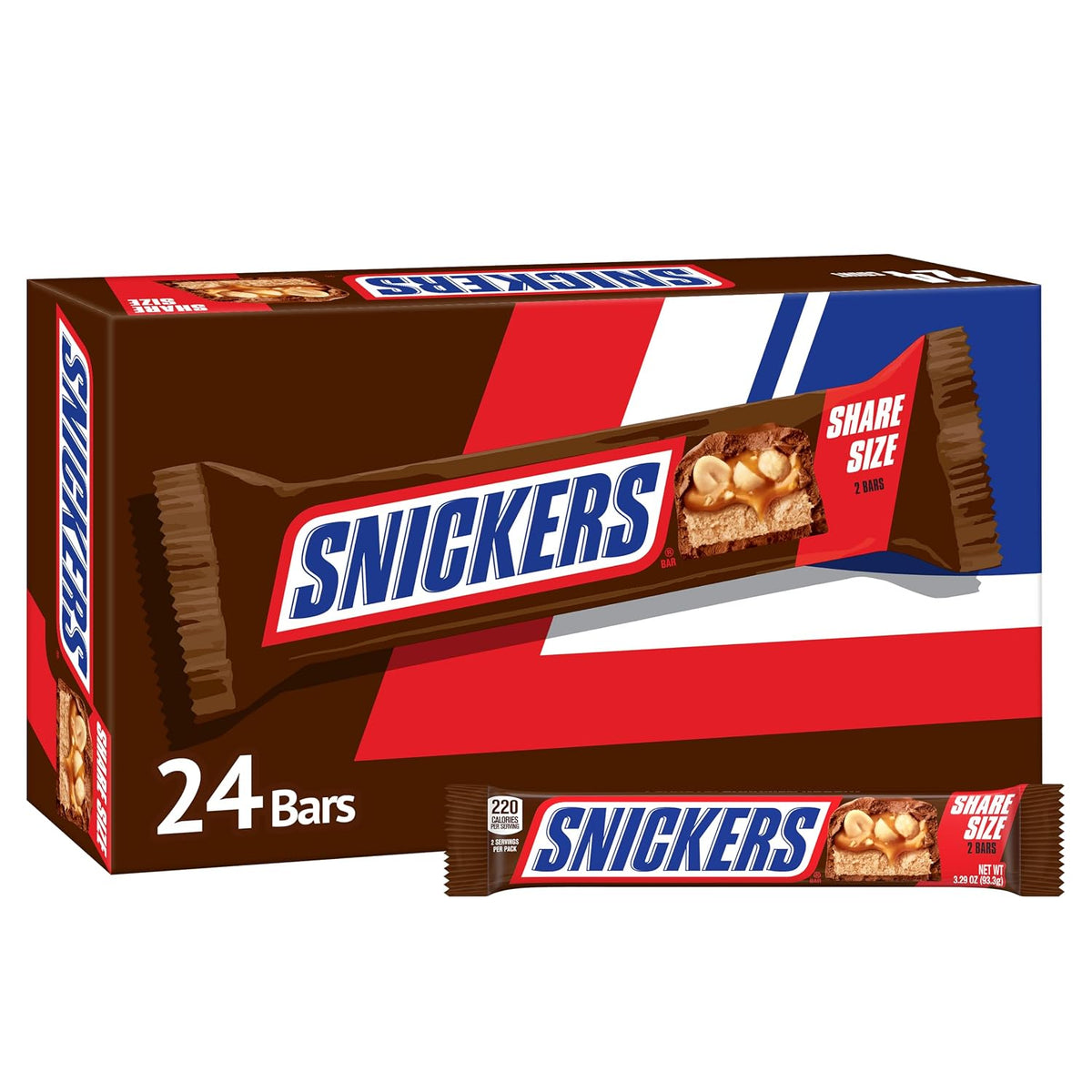 SNICKERS Milk Chocolate Candy Bars, Share Size Bulk, 3.29 oz, Pack of 24