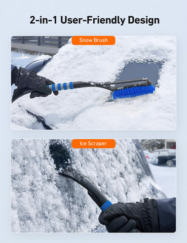 AstroAI 27"Snow Brush and Ice Scrapers for Car Windshield, Detachable Snow Scrapers with Ergonomic Foam Grip for Cars, Trucks, SUVs (Heavy Duty ABS, PVC Brush, Blue)