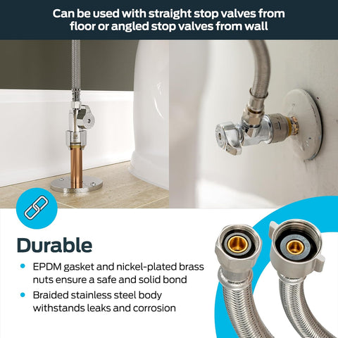 Eastman 12 Inch Flexible Toilet Connector, 7/8 Inch Ballcock x 3/8 Inch Compression, Stainless Steel Braided Hose, 48088
