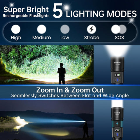 TrixHub Rechargeable Flashlights 2 Pack Super Bright High Lumens Flashlight
