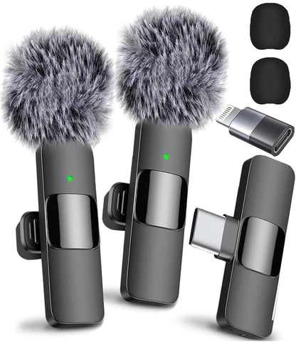 Mini Mic Pro Wireless Microphone for iPhone, iPad, Android, Lavalier Microphone for Video Recording - 2 Pack iPhone Mic Crystal Clear Recording with USB-C for Podcast Microphone, ASMR, TikTok