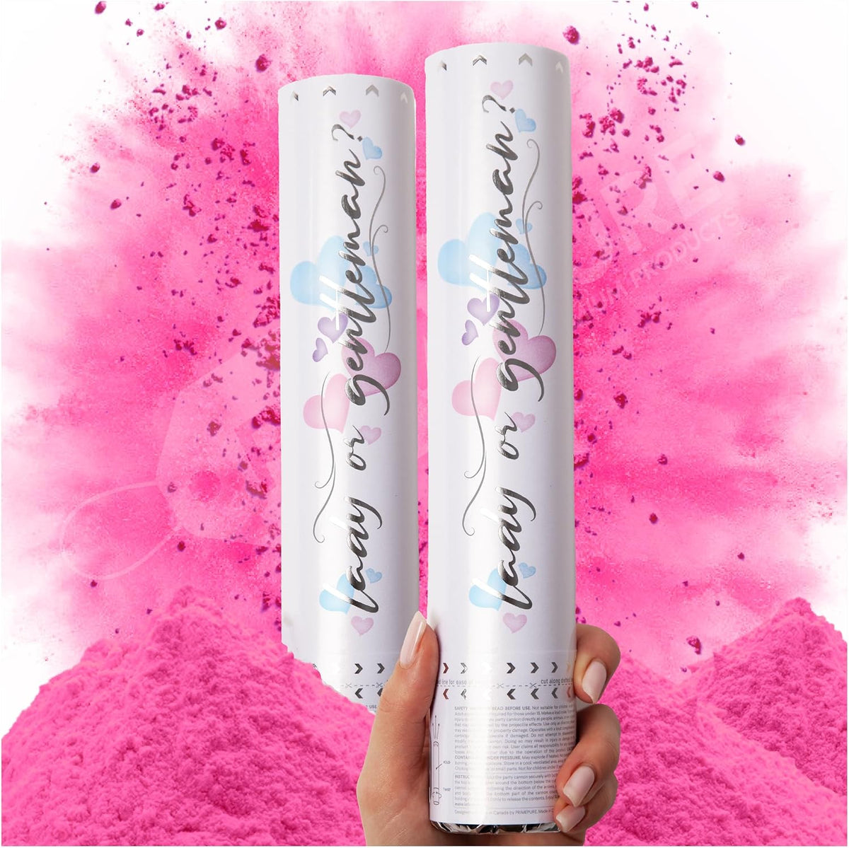 PrimePure Gender Reveal Confetti Cannon, Biodegradable Pink Powder, 2 Pack