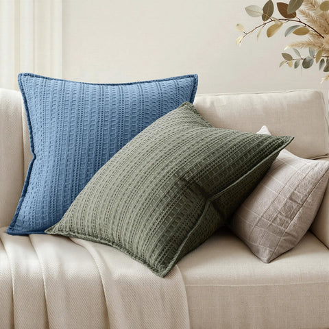 Decorative Waffle Throw Pillow Covers 18x18 Blue 2 Pack