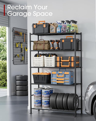 Sakugi Storage Shelves - 5 Tier Shelf Organizer, Heavy Duty Garage Shelving Unit with Leveling Feet, Stable Metal Shelves Organizer for Pantry, Kitchen and Closet, 33.0" W x 12.6" D x 72.0" H, Black