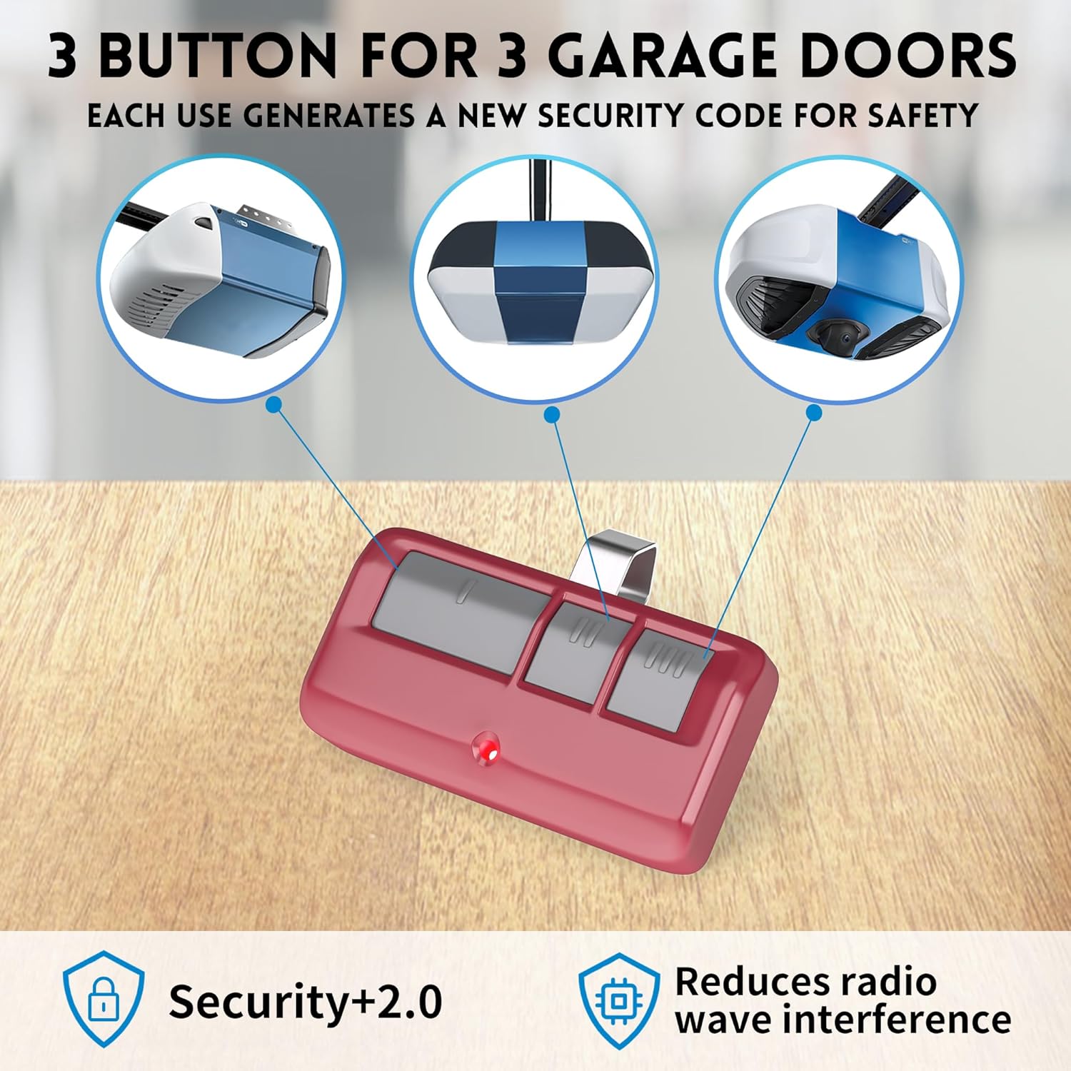 2 for Chamberlain LiftMaster Craftsman Garage Door Opener Remote 893LM 893Max 971LM Universal, Red