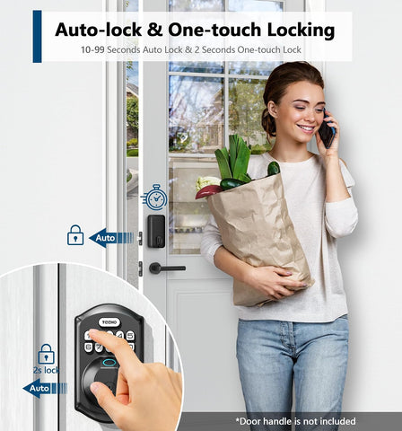 TEEHO TE002 Fingerprint Deadbolt with Keypad for Front Door, Matte Black