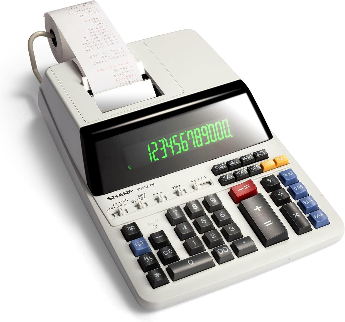 Sharp Heavy Duty Color Printing Calculator, White (EL-1197PIII)