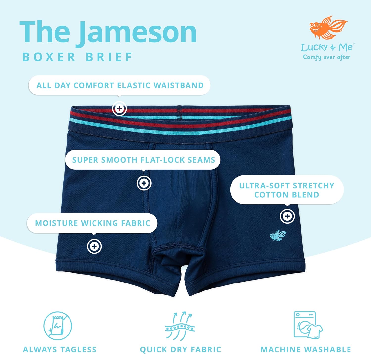 Lucky & Me | Jameson Performance Boy Boxer Briefs | Ultra Soft Cotton | 5 Pack