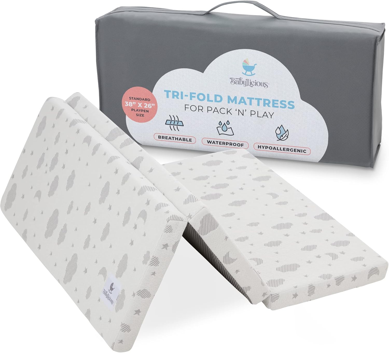 Pack and Play Mattress Topper | 38" x 26" Trifold Soft Foam