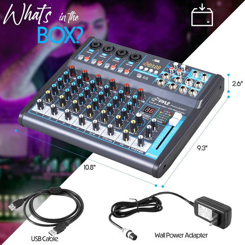 Pyle 8 Channel DJ Audio Mixer, Bluetooth, DSP FX, USB, Audio Interface