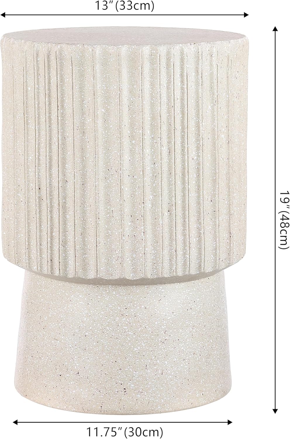 JONATHAN Y Louisa Outdoor Accent Table 19" Fluted Polyresin, Cream Terrazzo