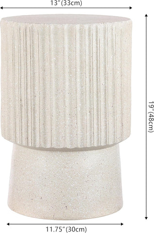 JONATHAN Y Louisa Outdoor Accent Table 19" Fluted Polyresin, Cream Terrazzo