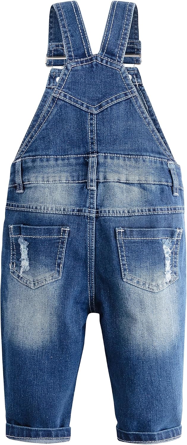 KIDSCOOL Toddler Baby Denim Overalls Ripped Distressed Jean Bib Romper