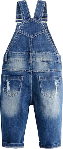 KIDSCOOL Toddler Baby Denim Overalls Ripped Distressed Jean Bib Romper