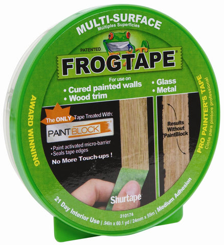 FrogTape Multi-Surface Painters Tape with PAINTBLOCK, 1 Inch Wide (0.94 in. x 60 Yds), Medium Adhesion, Green, 1 Roll (1358463) (Pack of 14)