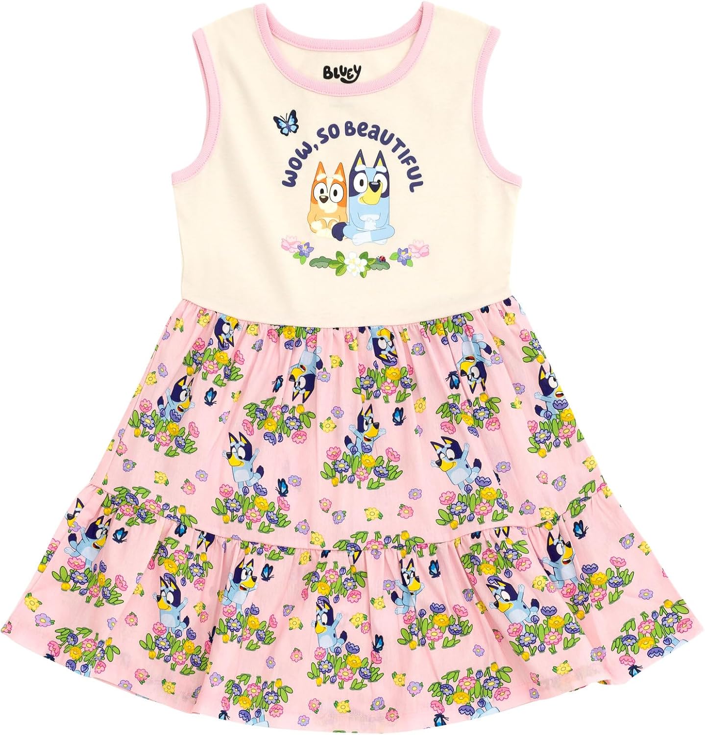 Bluey Floral Girls Dress and Bucket Sun Hat Toddler to Big Kid