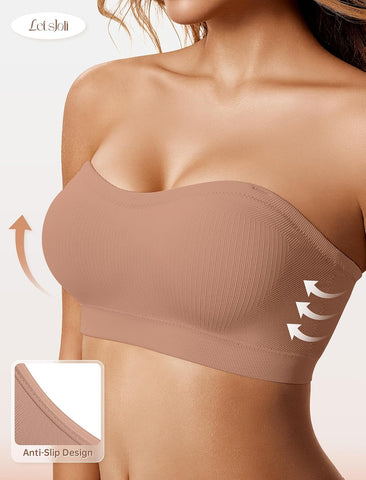 LetsJoli Strapless Bras for Women Push Up Bandeau Wireless Tube Padded Bra