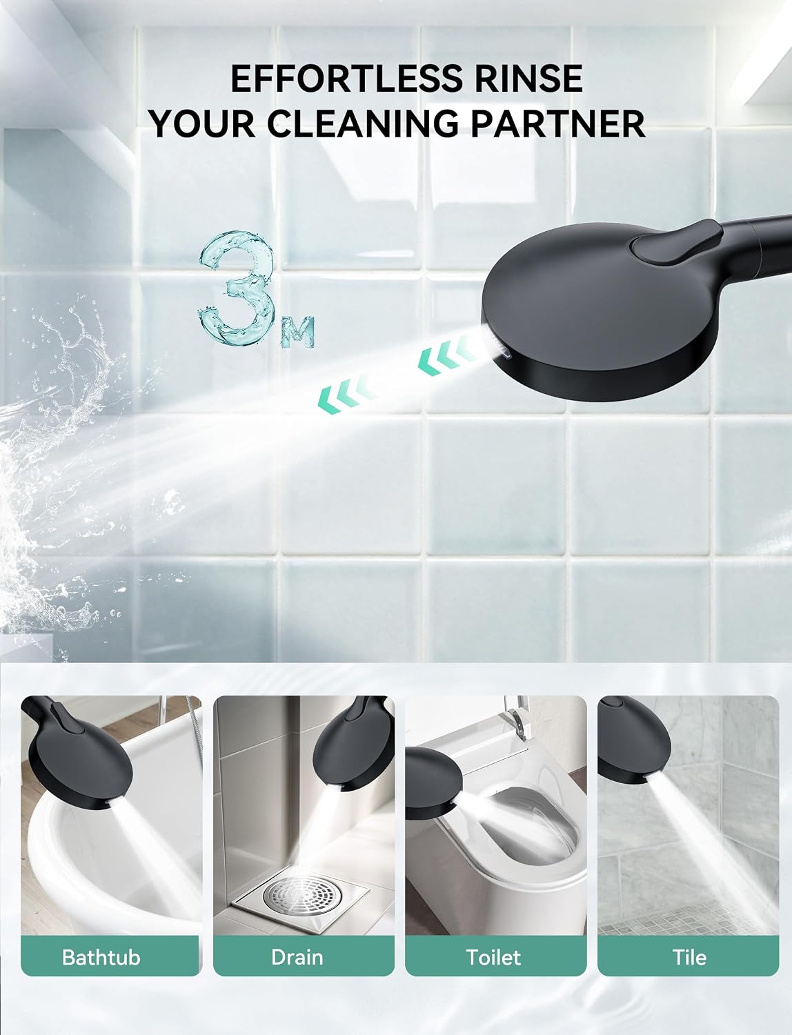 Magichome Shower Head with Handheld, High Pressure 10-Spray Detachable Chrome Showerhead with Stainless Steel Hose, Black