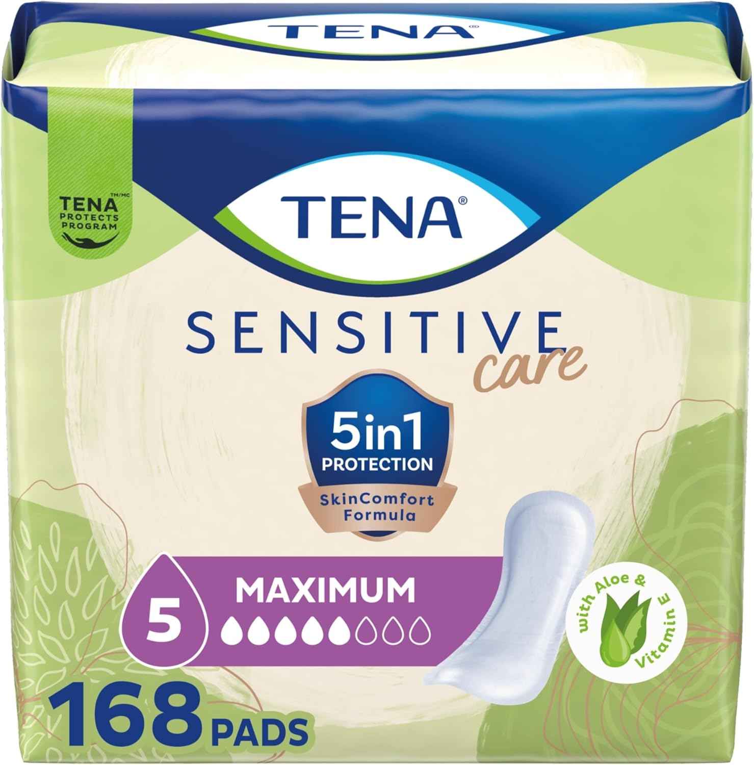 TENA Sensitive Maximum Bladder Control Pads, 13 in, 168 ct | Made for sensitive skin, these bladder control pads help keep your skin irritation and leak free for comfort and security