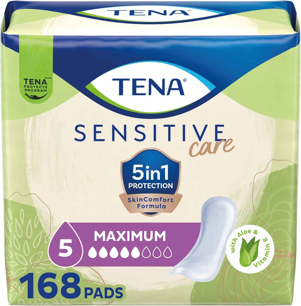 TENA Sensitive Maximum Bladder Control Pads, 13 in, 168 ct | Made for sensitive skin, these bladder control pads help keep your skin irritation and leak free for comfort and security