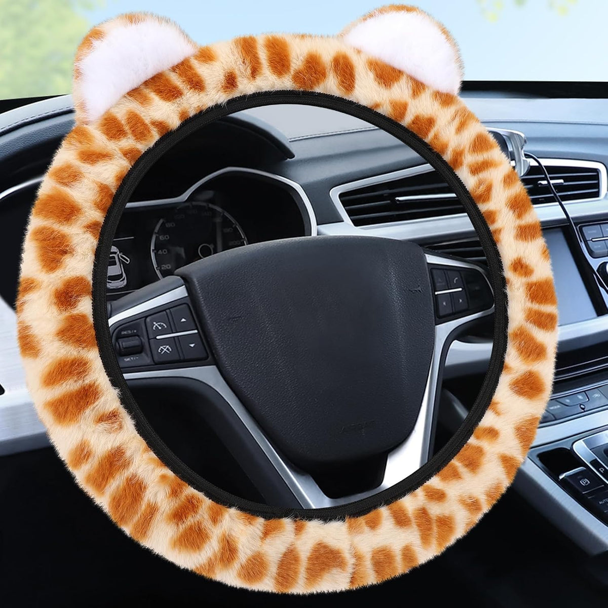 Accmor Fuzzy Leopard Print Car Steering Wheel Cover Women Car Accessories