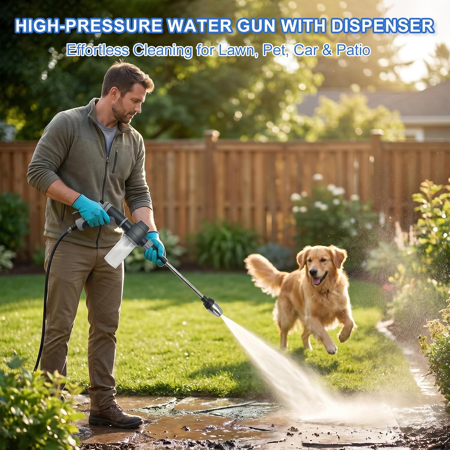 Hose Hawk Pro Pressure Washer Gun, High Pressure Hose Nozzle with 4 Spray Modes, Adjustable Handheld Pressure Washer Nozzle for 3/4" Garden Hose, Watering Sprayer for Cleaning Patio Yard Car Pets (A)