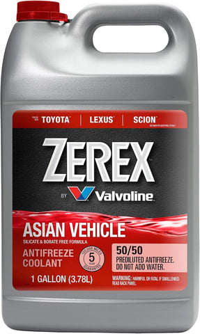Zerex Asian Vehicle Red Silicate and Borate Free 50/50 Prediluted Ready-to-Use Antifreeze/Coolant 1 GA, Case of 6