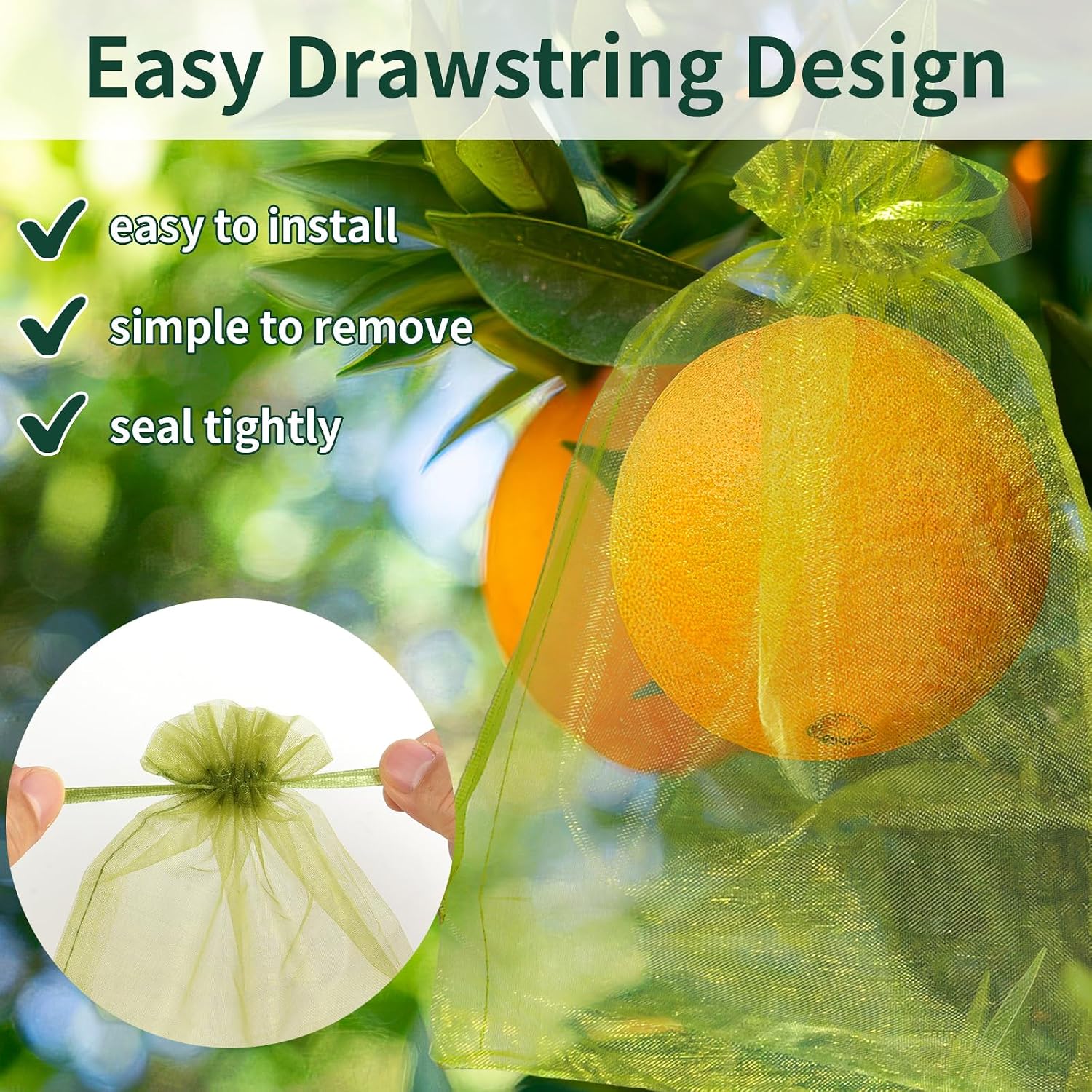 50 Pcs Fruit Protection Bags, 10×14 in Mesh Cover Nets for Tree, Green