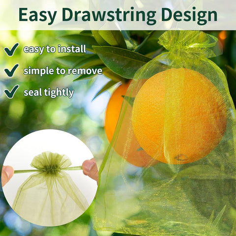 50 Pcs Fruit Protection Bags, 10×14 in Mesh Cover Nets for Tree, Green