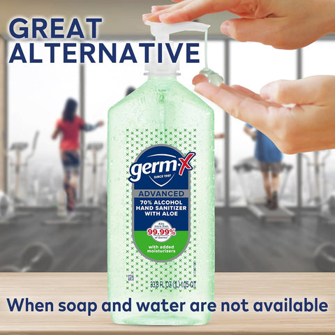 Germ-X Advanced Hand Sanitizer with Aloe and Vitamin E, 1 Liter, Less Drying Moisturizing Gel, No Rinse Formula, Pump Bottle