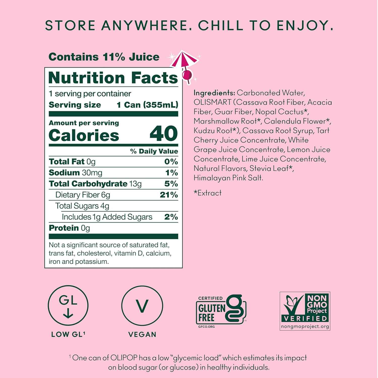 OLIPOP 6g Fiber Prebiotic Soda, Shirley Temple, 12 fl oz, 12 Pack | Shelf Stable Prebiotic Soda, 6g Fiber, 4g Sugar, Digestive Health Support, Prebiotics & Botanicals, Gluten Free, Non GMO
