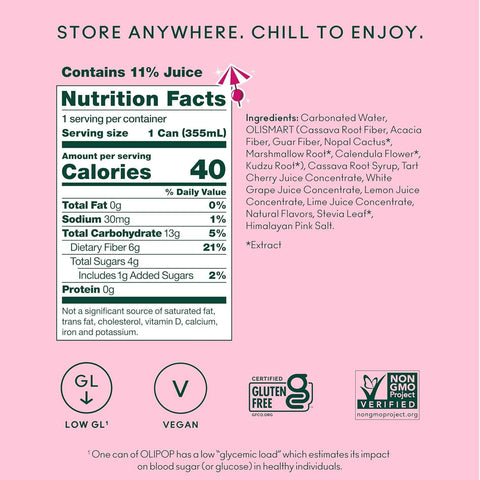OLIPOP 6g Fiber Prebiotic Soda, Shirley Temple, 12 fl oz, 12 Pack | Shelf Stable Prebiotic Soda, 6g Fiber, 4g Sugar, Digestive Health Support, Prebiotics & Botanicals, Gluten Free, Non GMO