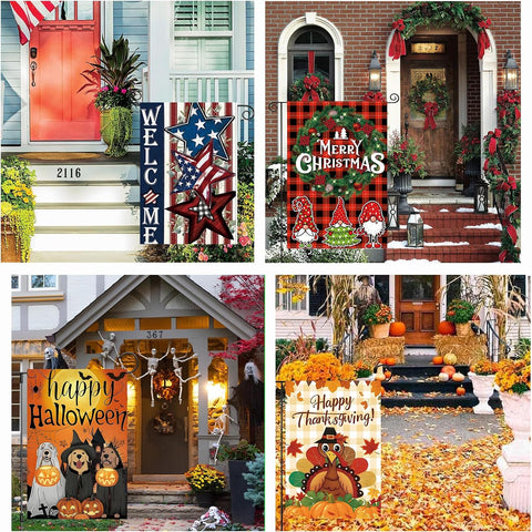 Seasonal Garden Flags Set of 12, Double Sided 12x18 Inch Yard Flags