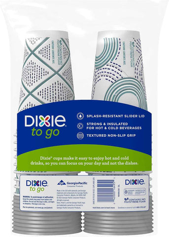 Dixie To Go Paper Coffee Cups With Lids, 16 oz, 108 Count (6 packs of 18 cups), Disposable Insulated Paper Cups for On-The-Go Hot or Cold Beverages