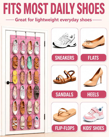 Over-the-Door Kids Shoe Organizer Pink Shoe Rack for Door