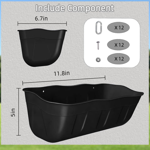 Chicken Feeder Waterer,Hanging Goat Feeders,Feed Trough 3.5 Quart 6 Pack,Hanging Fence Feed Trough for Poultry Livestock,Black