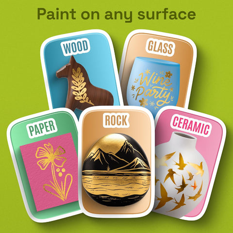 ARTISTRO 5 Gold Paint Pen for Rock, Glass, Ceramic, Wood, Tire, Fabric, Metal, Canvas, Marking, Painting - Set of 5 Acrylic Paint Markers Water-based - Brush Tip with Automatic Ink Control System