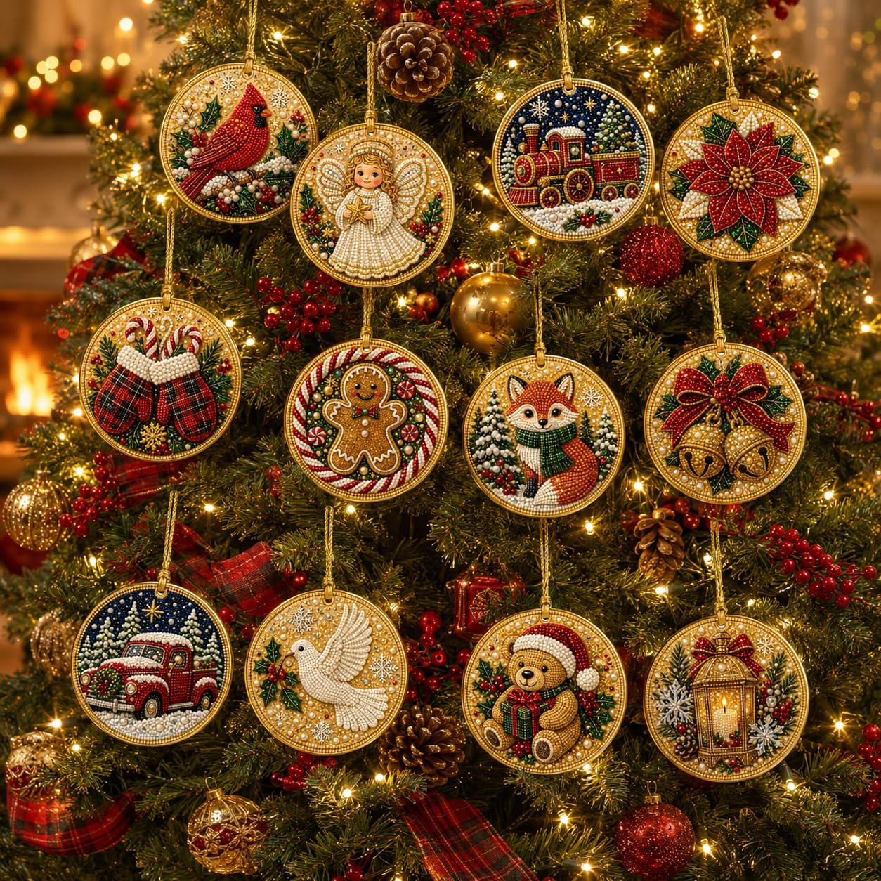 12pcs Diamond Painting Art Christmas Ornaments, DIY Pearl Diamond Art Kits for Adults Hanging Pendant Style Pearl Art Kits for Adults Christmas Decor Craft C
