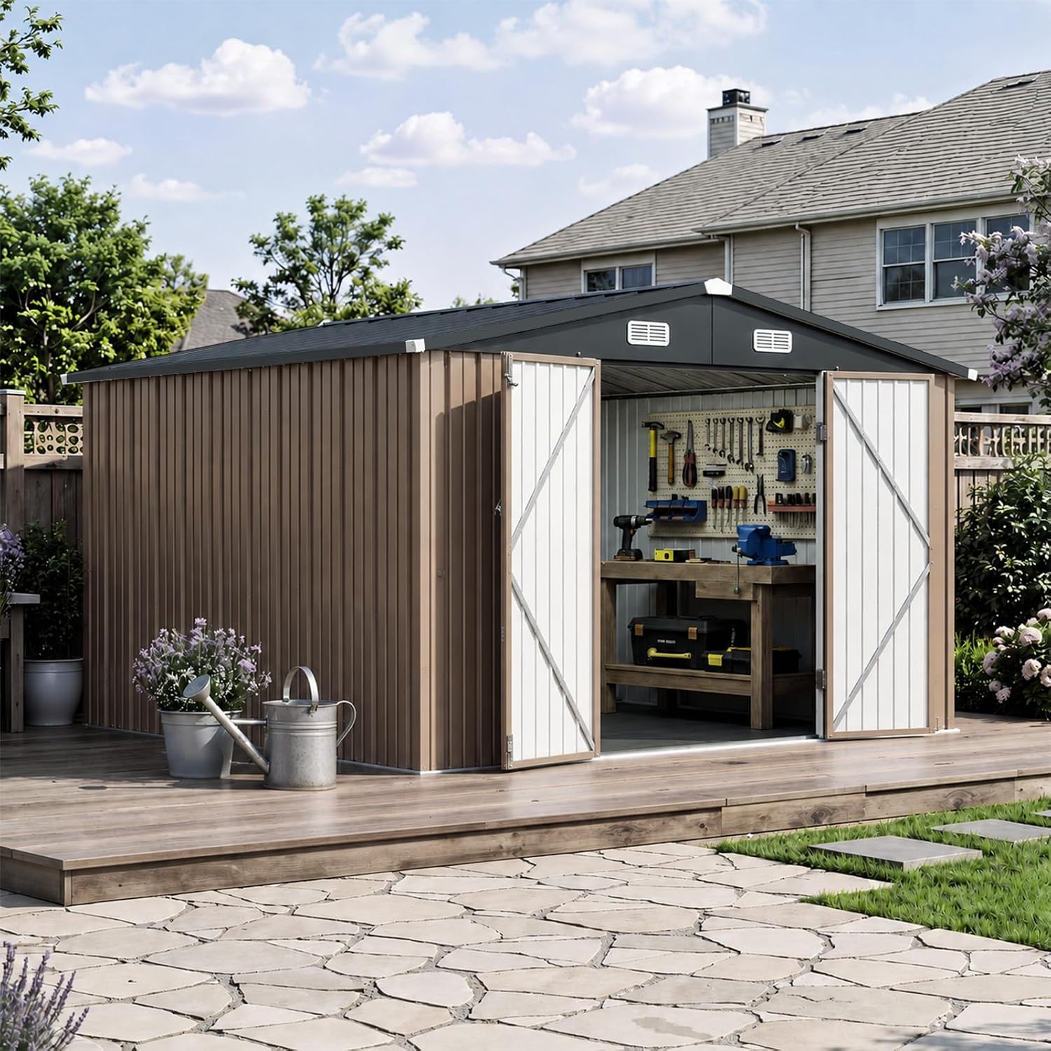 Aoxun10x12 FT Shed Outdoor Storage Shed with Floor Brown