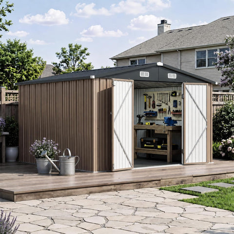 Aoxun10x12 FT Shed Outdoor Storage Shed with Floor Brown