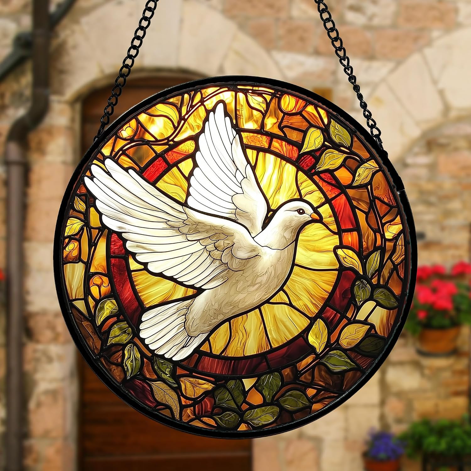 Flying White Dove Stained Glass Window Hanging Suncatcher Gifts 6.3"