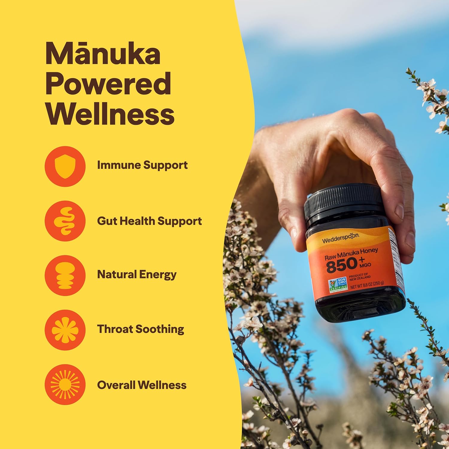 Wedderspoon Raw Manuka Honey 850+ MGO, 8.8 Oz