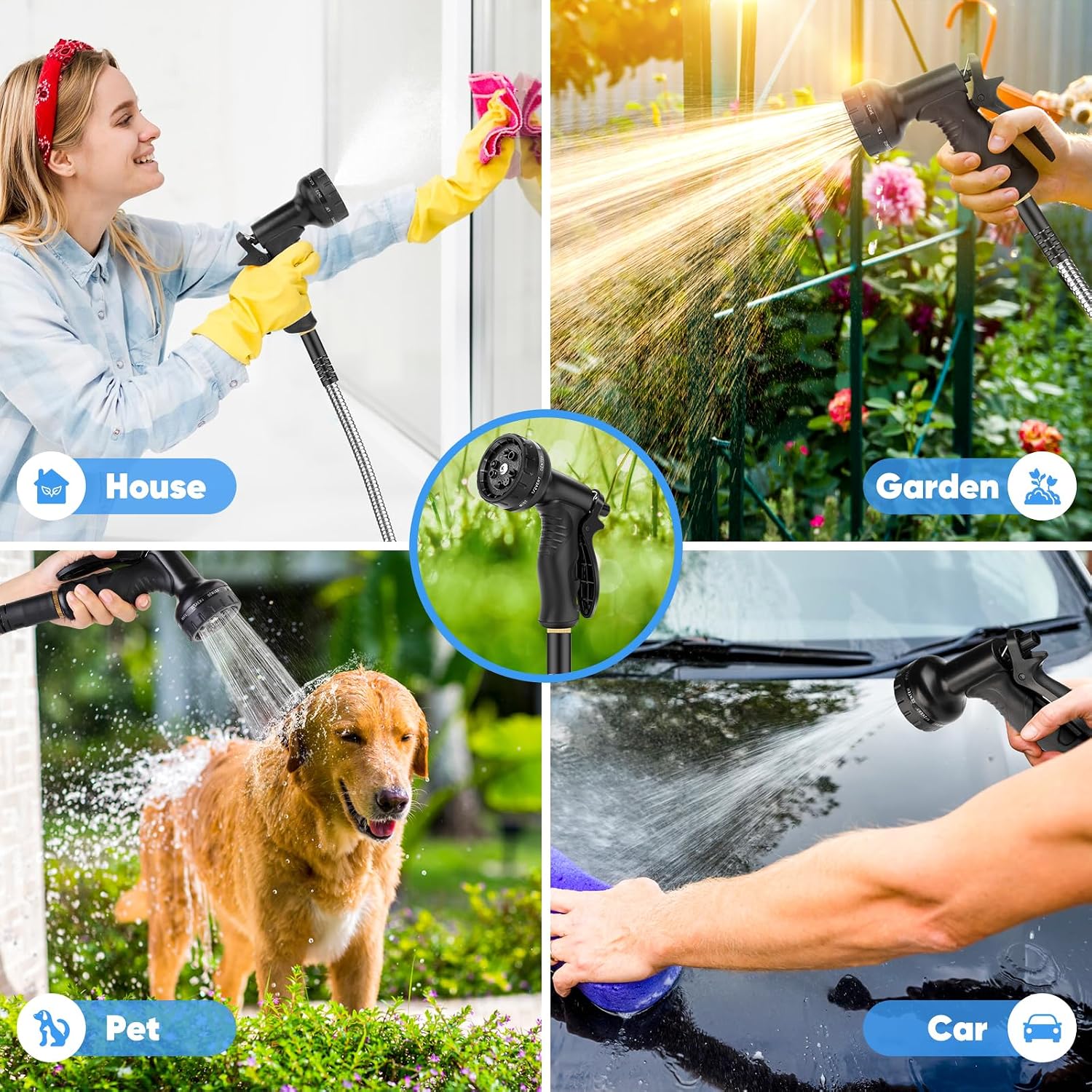 Garden Hose, Water Hose with 10 Function Nozzles, No Kinks, Flexible Hose, Lightweight, Puncture Proof Hose for Yard and Outdoor（54FT）